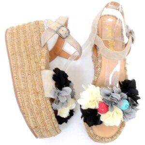 Coral Blue Embellished Floral Espadrille Platform Platform Wedge Sandals Size 9